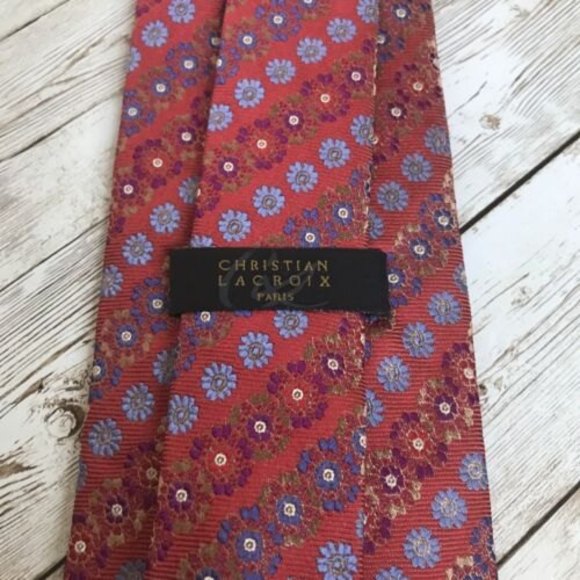 Christian Lacroix Mens Tie Necktie Navy Red Floral 100% Silk Made in Italy - Picture 7 of 8
